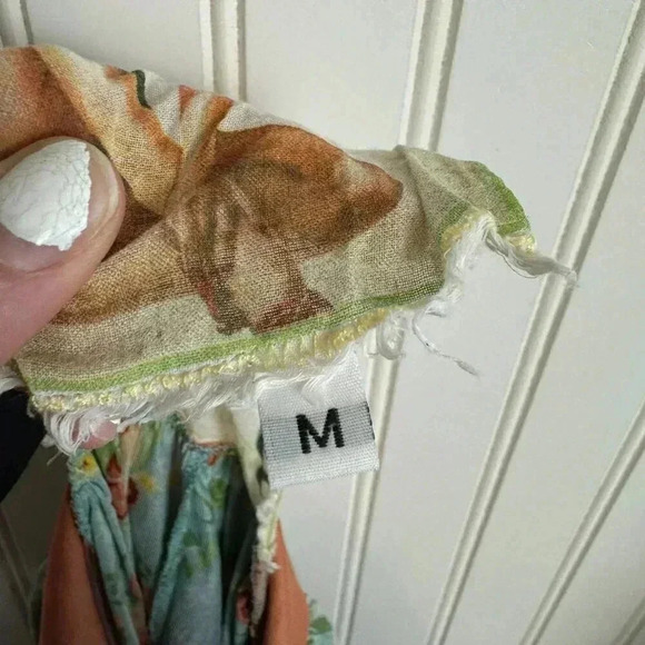 Johnny Was, Yellowfield 8 Maxi Sundress Medium 100% Silk Teal Orange Floral - Picture 6 of 10